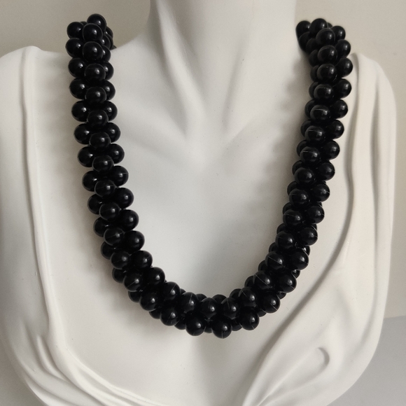 Vintage 80s Faux Onyx Woven Rope Necklace - Picture 9 of 10